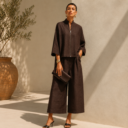 Sasha™ Zip-Up Stand-Collar Pants Set