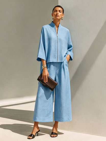 Sasha™ Zip-Up Stand-Collar Pants Set