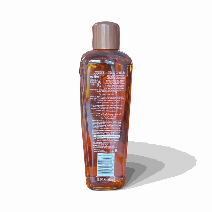 Satinskin Luxury Bubble Bath 1L bottle with moisturizing cocoa butter for soft, smooth skin and rich bubbles