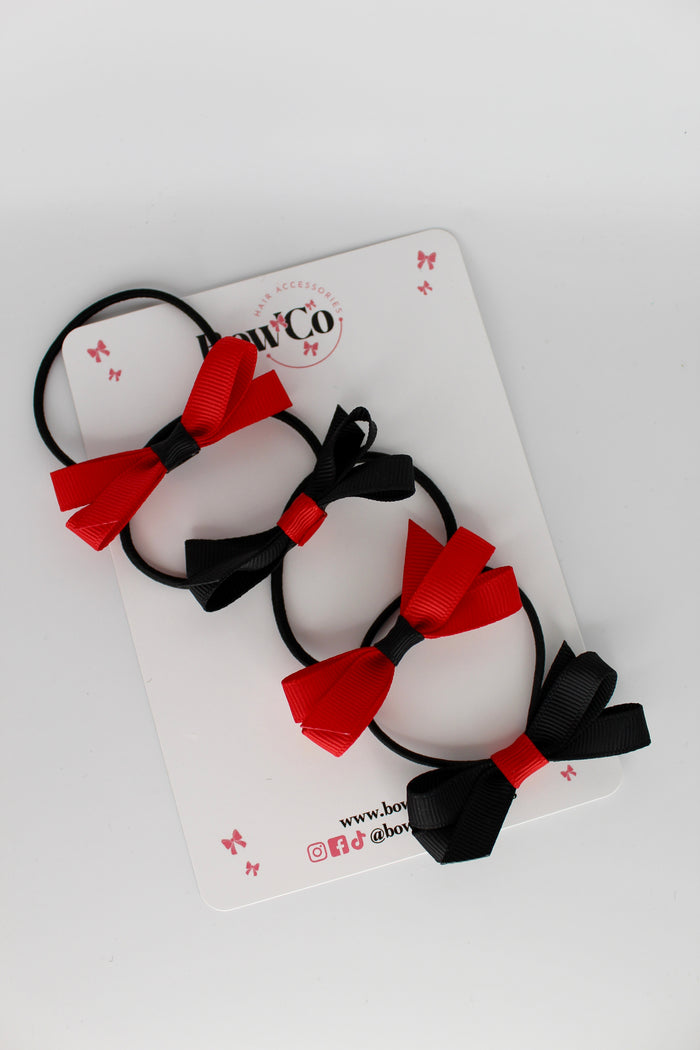 School Bows Red and Black - Ballerina Bows - Set of 4 - Elastic