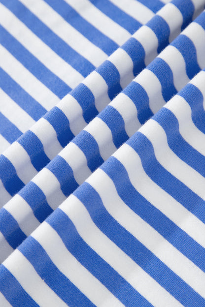 Sky Blue Stripe Contrast Trim Crew Neck Tee Knot Shorts 2pcs Set 🇺🇸