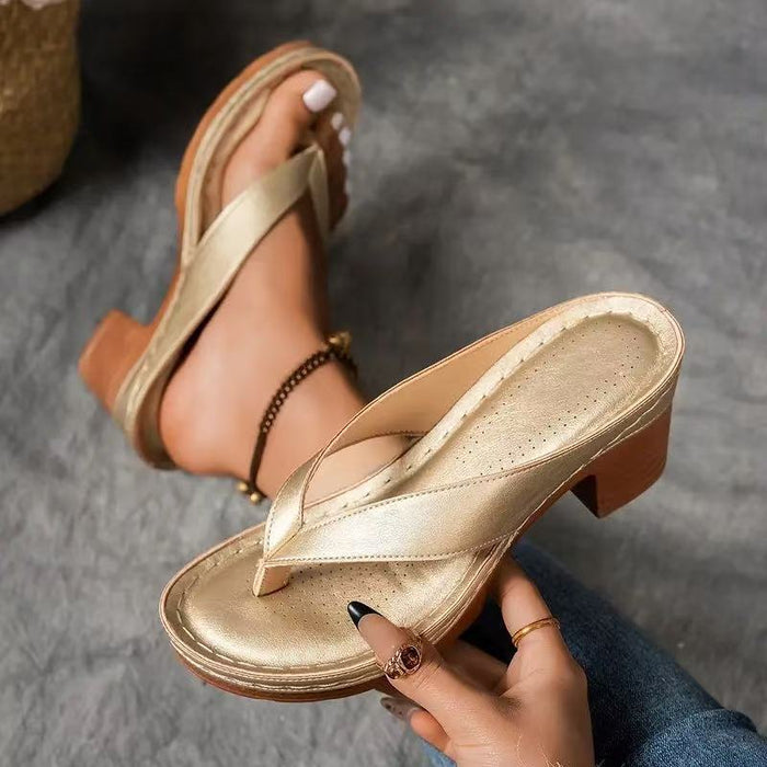Sofia square-heel wedge slide sandals
