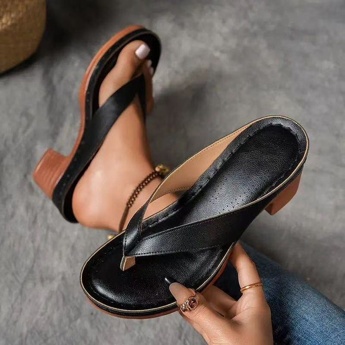 Sofia square-heel wedge slide sandals