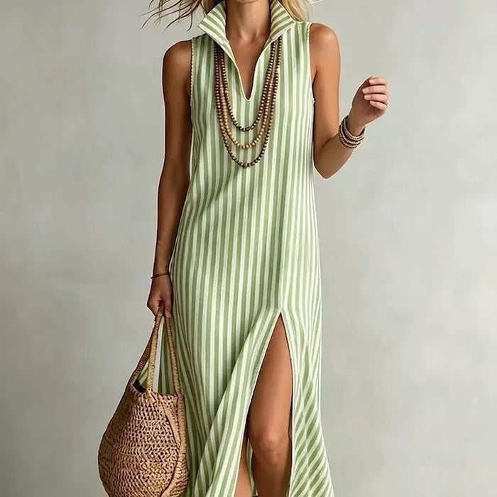 Soleil striped sleeveless maxi dress with side slit