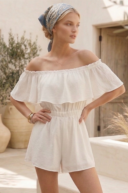 Solid Off Shoulder Romper