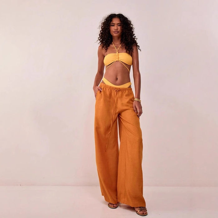 Sophia high-waist wide-leg trousers with elastic waistband