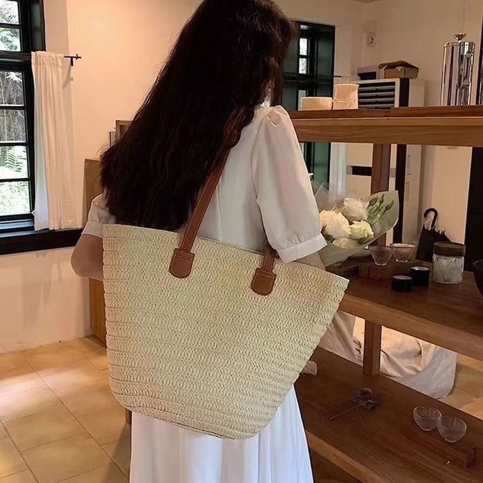 Straw Women's Large Capacity Vacation Beach Bucket Bag 🇨🇳