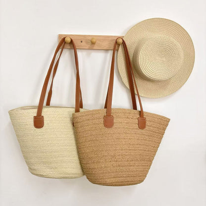 Straw Women's Large Capacity Vacation Beach Bucket Bag 🇨🇳