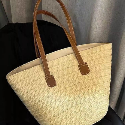 Straw Women's Large Capacity Vacation Beach Bucket Bag 🇨🇳