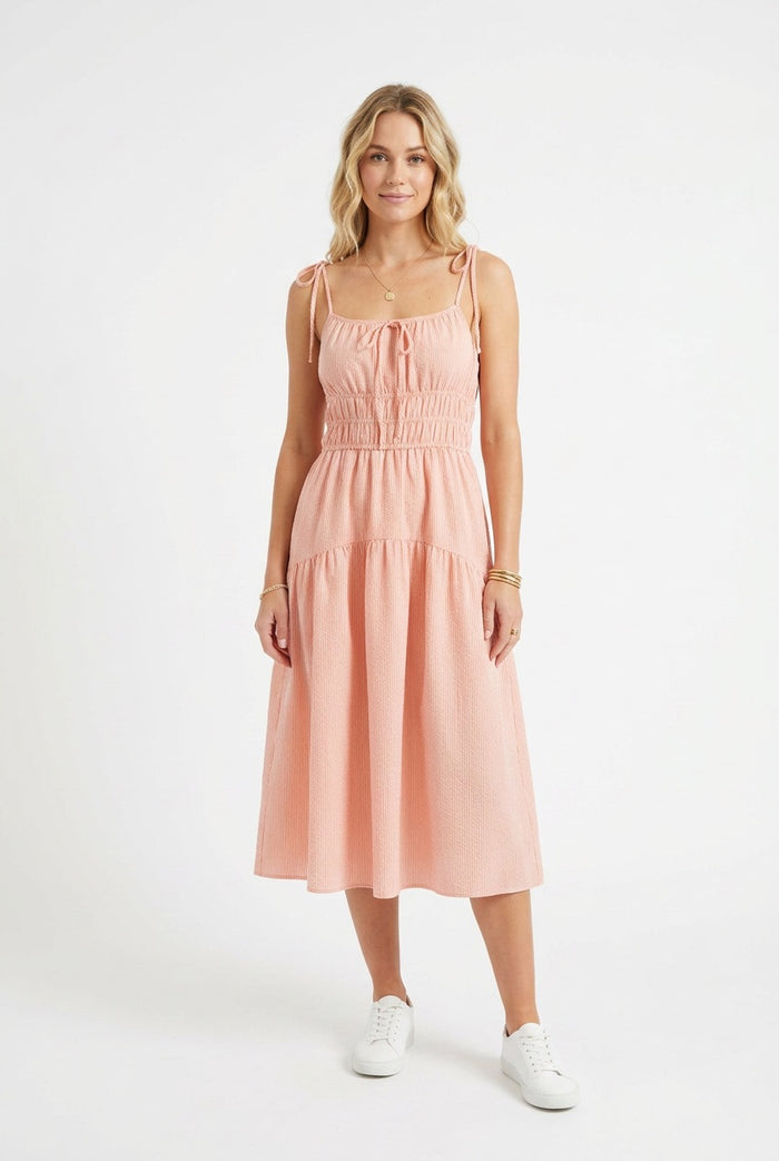 Stripe Spegetti Stap longline midi dress