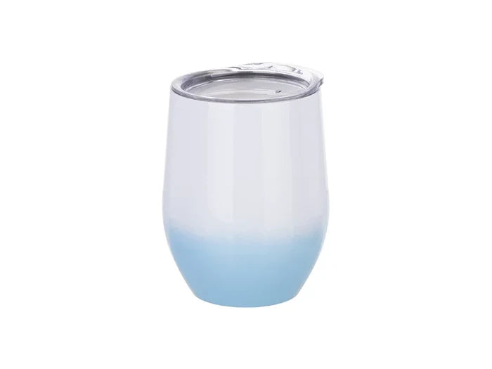 Sublimation 12oz Stainless Steel Stemless Wine Cup with Lid (Gradient Color White&Light Blue)