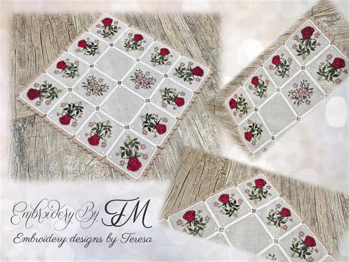 Table runner with roses/ 4x4 hoop