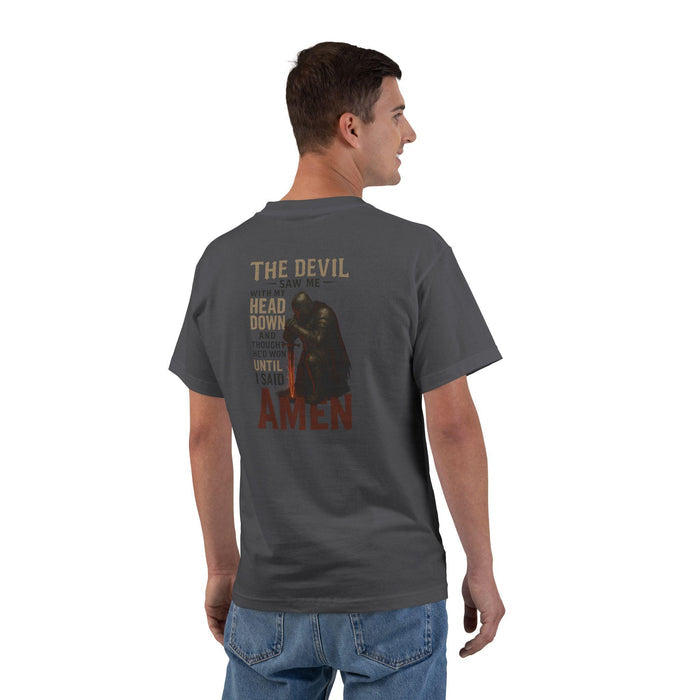 The Devil Saw Me with My Head Down Until I Said Amen T-Shirt - Christian Warrior Tee, Bold Faith Shirt, Armor of God Prayer Apparel