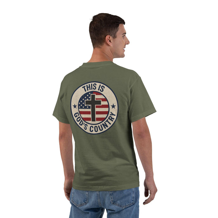 This Is Gods Country T-Shirt - Christian Patriotic Tee with Cross and Flag, Faith and Freedom Shirt for Men and Women