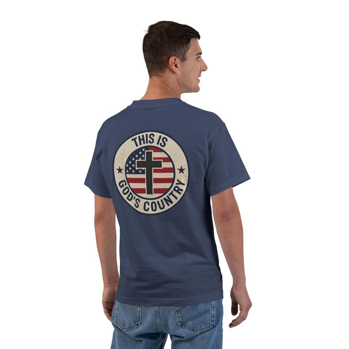 This Is Gods Country T-Shirt - Christian Patriotic Tee with Cross and Flag, Faith and Freedom Shirt for Men and Women