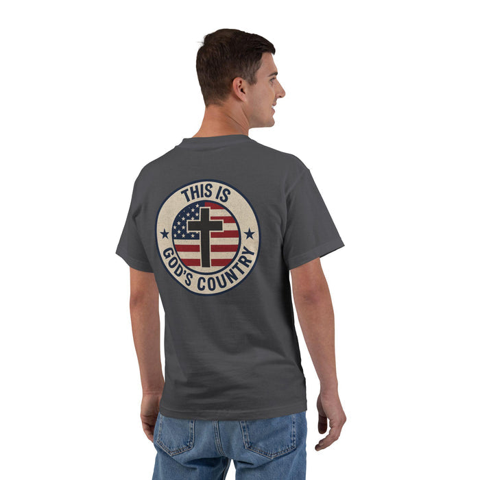 This Is Gods Country T-Shirt - Christian Patriotic Tee with Cross and Flag, Faith and Freedom Shirt for Men and Women