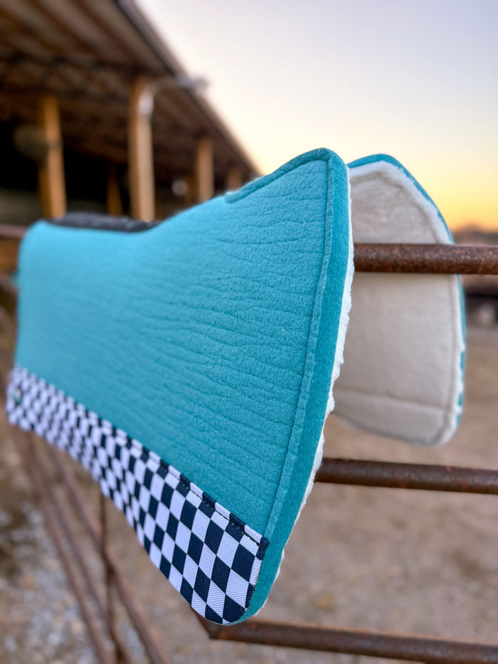 Turquoise Checks Out Wool Saddle Pad (Open Front)