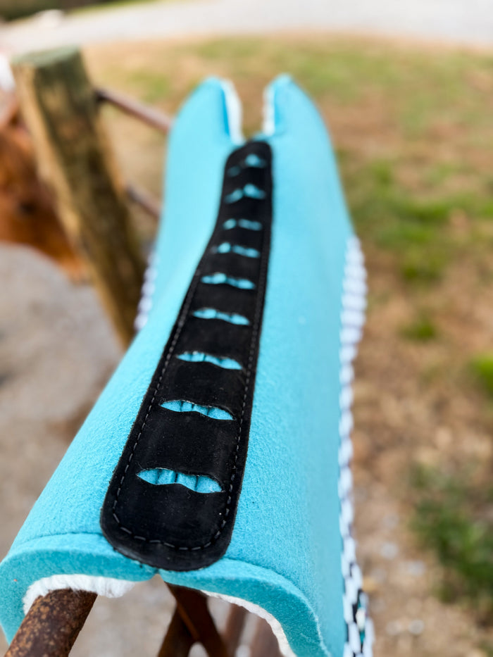 Turquoise Checks Out Wool Saddle Pad (Open Front)