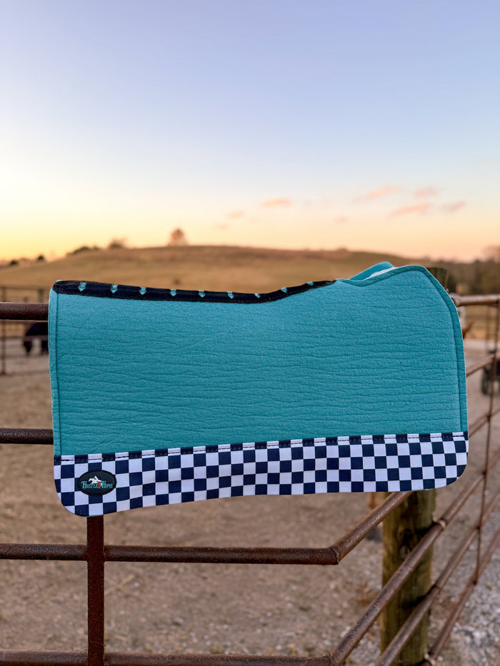 Turquoise Checks Out Wool Saddle Pad (Open Front)