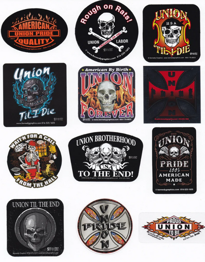 Union Hard Hat Sticker Mix 1 - Skulls, Flames & Crosses