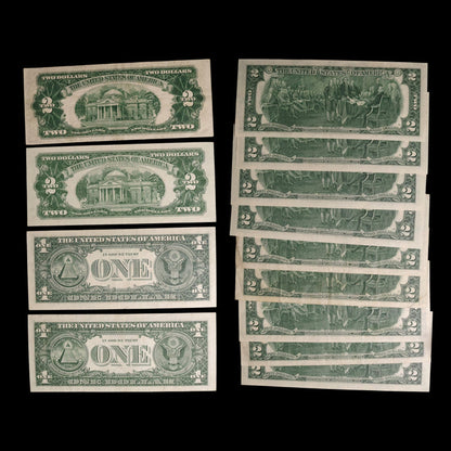 United States, Lot of 13 $1 and $2 Dollar Notes - 1953 to 1976 CE - United States of America