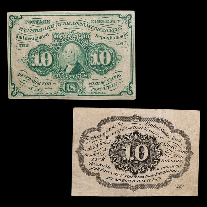 U.S. Fractional Currency, 10¢ Note, First Issue "Postage Currency" - 1862 to 1863 CE - United States of America