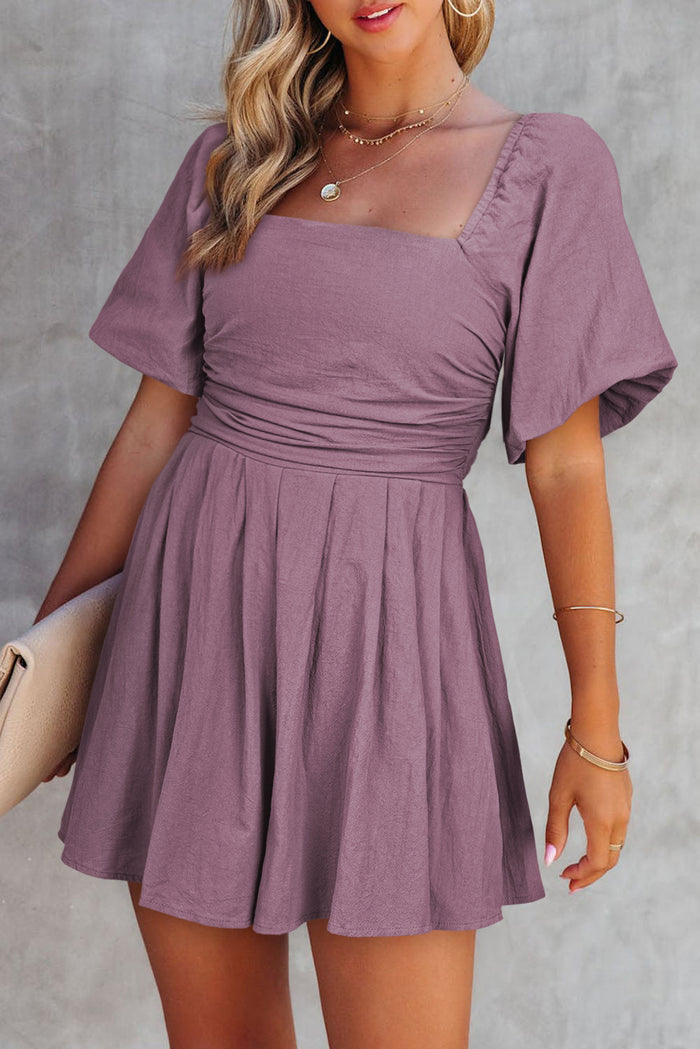 Valerian Square Neck Ruched Puff Sleeve Romper 🇺🇸
