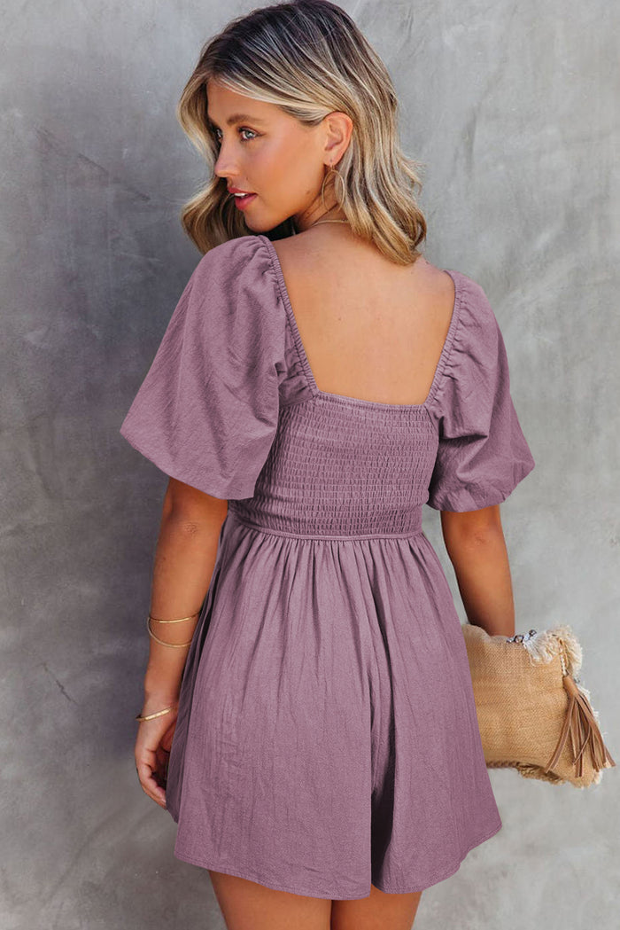 Valerian Square Neck Ruched Puff Sleeve Romper 🇺🇸