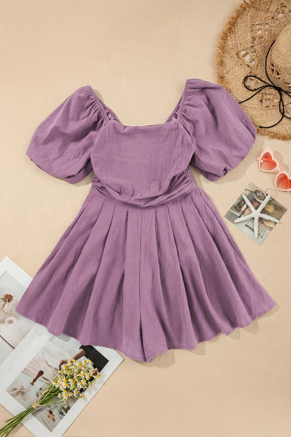 Valerian Square Neck Ruched Puff Sleeve Romper 🇺🇸