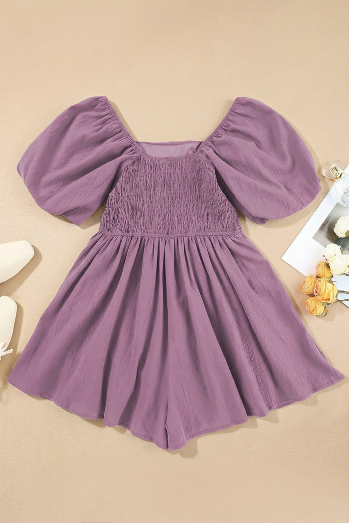 Valerian Square Neck Ruched Puff Sleeve Romper 🇺🇸