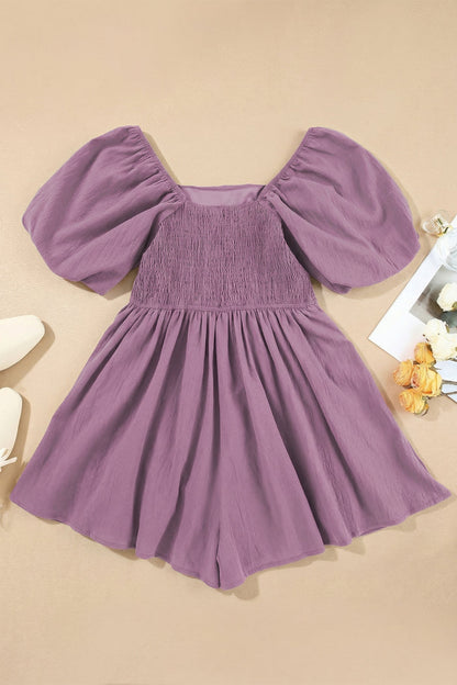 Valerian Square Neck Ruched Puff Sleeve Romper 🇺🇸