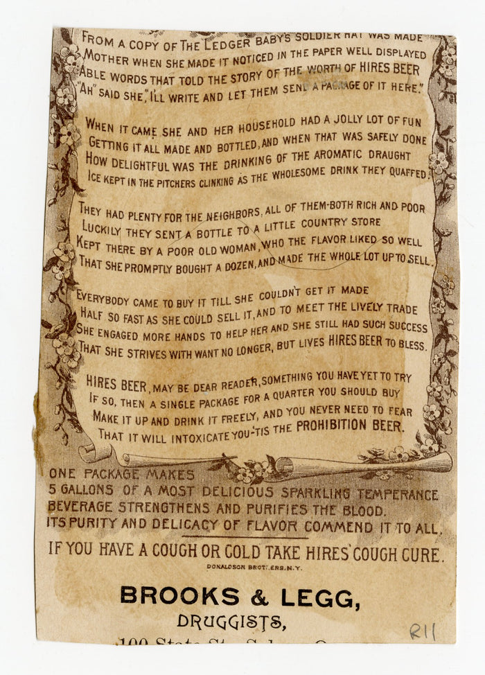 Victorian Hire's Cough Cure, Quack Medicine Trade Card || Newspaper Hat
