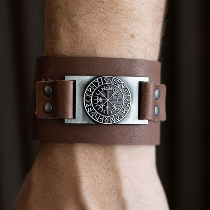 Viking Compass Leather Cuff Bracelet 🇬🇧