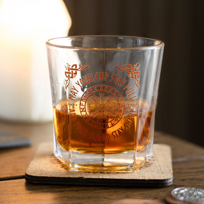 Viking Compass Lowball Drinking Glass with Coaster 🇬🇧