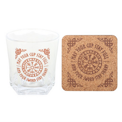 Viking Compass Lowball Drinking Glass with Coaster 🇬🇧