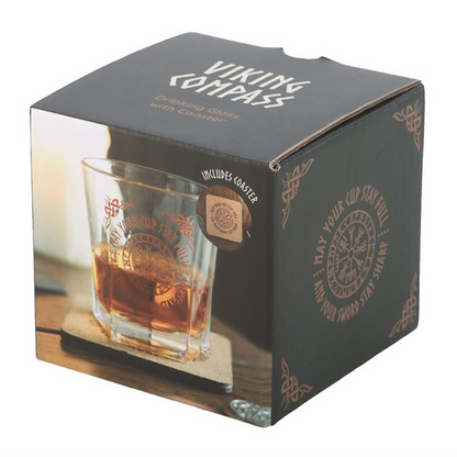 Viking Compass Lowball Drinking Glass with Coaster 🇬🇧