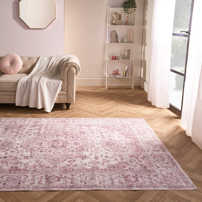 Washable Vintage Printed Rug - Pink 🇬🇧