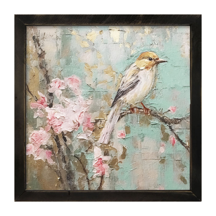 White-breasted bird on cherry blossom branch
