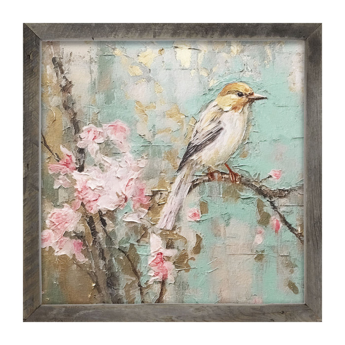 White-breasted bird on cherry blossom branch