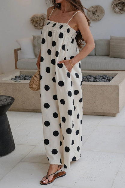 White Polka Dot Spaghetti Straps Maxi Dress 🇺🇸