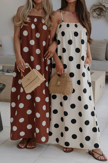 White Polka Dot Spaghetti Straps Maxi Dress 🇺🇸