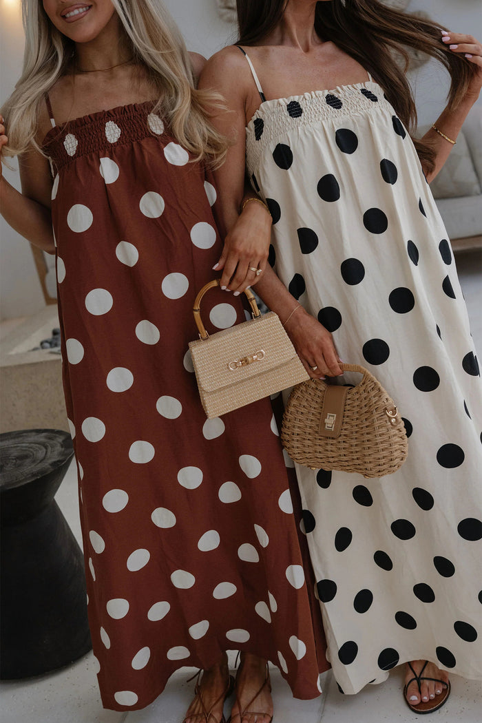 White Polka Dot Spaghetti Straps Maxi Dress 🇺🇸