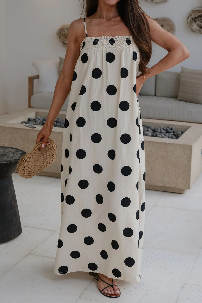 White Polka Dot Spaghetti Straps Maxi Dress 🇺🇸