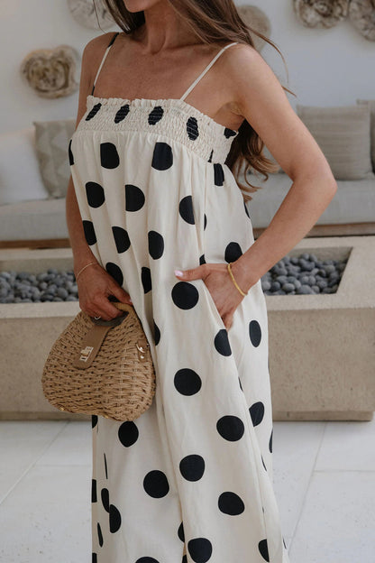 White Polka Dot Spaghetti Straps Maxi Dress 🇺🇸