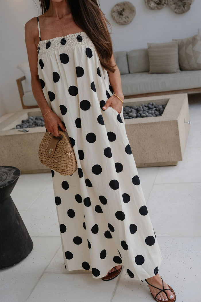 White Polka Dot Spaghetti Straps Maxi Dress 🇺🇸