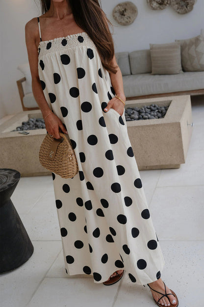 White Polka Dot Spaghetti Straps Maxi Dress 🇺🇸