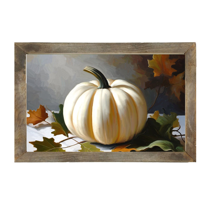 White pumpkin on table cloth