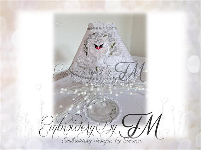Wine glass shades with swans wedding / two sizes + coasters / 5x7 hoop