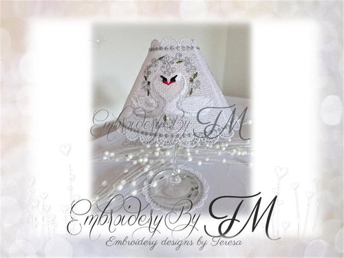 Wine glass shades with swans wedding / two sizes + coasters / 5x7 hoop
