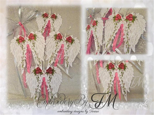Wings with roses FSL/ two sizes / with loop and without loop